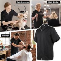Erkek Siyah Kısa Kollu Fermuarlı Yelek Cepli Nefes Alabilen Polyester Günlük Dış Giyim Berber Salonu Kullanımı İçin