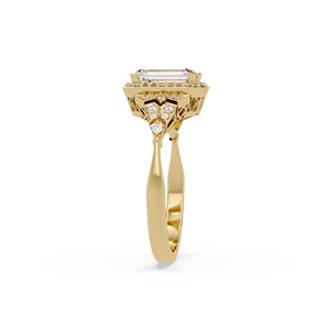 Anillos de lujo con certificado IGI, diamante de laboratorio de corte esmeralda de 1.00 ct, anillo halo en oro amarillo de 14K, anillo de compromiso, anillo de boda, regalos. - Product Image 4