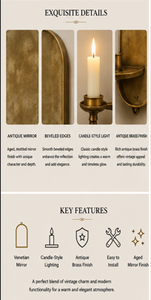 Antique Brass <b>Wall</b> <b>Sconce</b> Set of 2 Framed Candle Holders Traditional Decorative Hanging Ornamental Design - Product Image 5