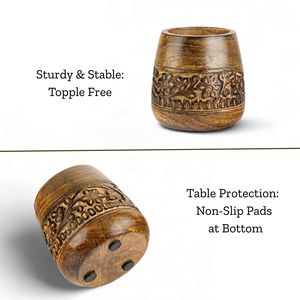 Porte-stylos et crayons en bois sculpté à la main, organisateur de bureau rond vintage à motifs floraux, support de rangement pour table de bureau en bois de manguier, vente en gros personnalisée - Product Image 4