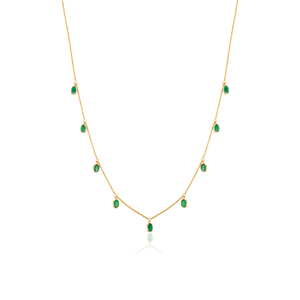 Hot Selling Products Minimal Elegant Design 14K Yellow Gold Natural Emerald Charm <b>Necklace</b> For Women's Anniversary Gift Jewelry - Product Image 1