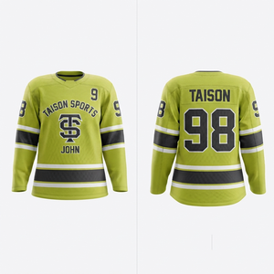 Jersey de Hockey sobre Hielo Personalizado para Hombre, 240 GSM, Transpirable, Antibacterial, Anti-UV, 100% Poliéster, Verde Lima con Paneles Negros - Product Image 1