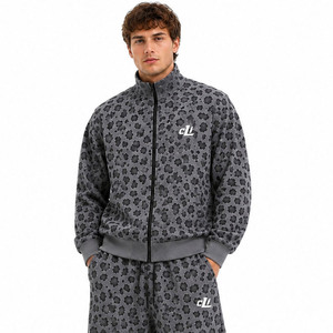 Custom Leopard <b>Camo</b> Print Full Zip Stand Collar Jacket Drop Shoulder Heavy GSM Fleece <b>Hoodies</b> Wide Leg Joggers Camouflage Sets - Product Image 2