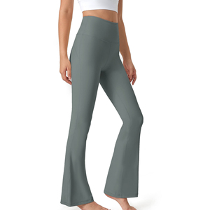 Women's Mid-Waisted Casual Wide Leg <b>Flared</b> Yoga Pants Bootcut <b>Leggings</b> Tummy Control Solid Pattern Summer Essentials 100% Cotton - Product Image 5