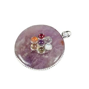 Vente de pendentif en cristal naturel quartz sept chakras pendentif en agate chakra en métal de guérison cabine intégrée - Product Image 4