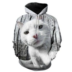 Sweat-shirt à capuche pour homme, imprimé chat blanc, coupe classique, décontracté, hiver, tricoté en polyester, design par sublimation - Product Image 1