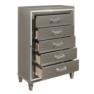 Moderno 1 pezzo grigio argento finitura metallizzata stile Glam cassettiera 5 cassetti legno camera da letto mobili acrilico Hardware smussato - Product Image 4