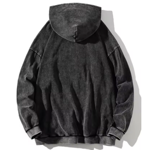 Unisex <b>Washed</b> Cotton Hoodie Oversized Casual Long Sleeve Solid Color Pullover Sweatshirt with Drawstring and Side Pockets - Product Image 2