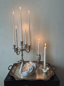 Three-Arm Candelabra with Tapered White <b>Candles</b> Decorative <b>Candle</b> Holder for Home Decoration - Product Image 5