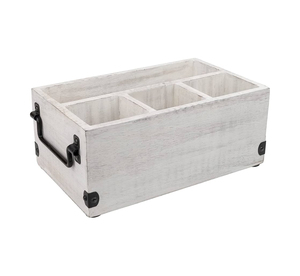 Handcrafted Wooden Dining Caddy <b>Organizer</b> with Industrial Style Iron Handle Accents - Product Image 2