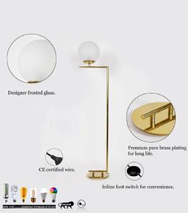 Minimalist Brass Floor Lamp Frosted Glass Shade White Round LED Light Living Room Decorative <b>Standing</b> Lamp - Product Image 3