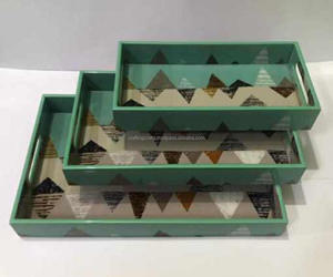 Plateau de service en bois décoratif rectangulaire en MDF laqué artisanal sur le thème du bouddhisme pour la décoration de table à domicile - Product Image 2