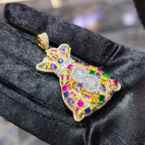 Luxury Gold Crown Pendant With Heart Cut Diamond And Colorful Gemstones Bezel Set Unisex Everyday Wear - Product Image 1