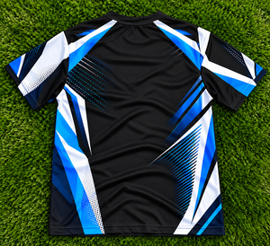 T-shirt de sport pour homme à sublimation, manches courtes, col rond, motif géométrique, noir, rouge, blanc, grande taille, 100 % polyester, coupe classique - Product Image 4