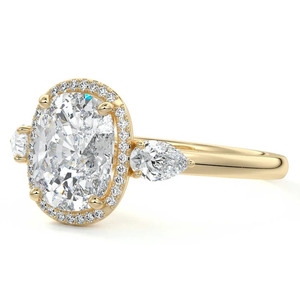 IGI Certi Vintage <b>Cushion</b> Lab Grown Diamond Halo Engagement <b>Wedding</b> <b>Ring</b> Pear Side Stones 10K 14K 18K Gold 925 935 Silver - Product Image 3