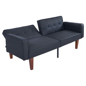 Sofá Futón Moderno de Mediados de Siglo con Brazos Enrollados, Respaldo Acolchado y Patas de Madera y Metal, Sofá Reclinable Ajustable Convertible en Cama - Product Image 5