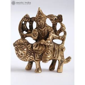 Escultura Tradicional Hecha a Mano de la Diosa Durga en Latón de 2.5 Pulgadas con Ocho Brazos para Decoración del Hogar, Regalos y Templos, Hecha en India - Product Image 1