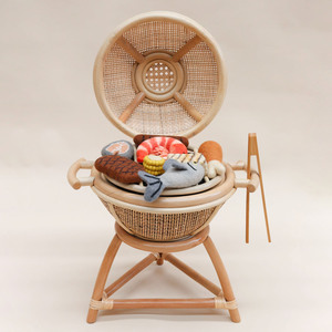 Juguete de barbacoa de ratán para niños, juguete de madera para jugar a fingir, parrilla en miniatura hecha a mano, juguete de cocina para niños - Product Image 2
