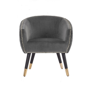 Sillón moderno Arctus de tela gris tapizado con patas de roble malayo negro y dorado para área de espera de hotel. - Product Image 2