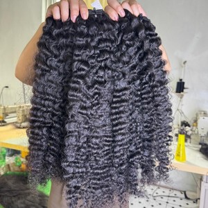 Extensions de tissage de cheveux bouclés birmans non transformés naturels noirs vierges faisceaux de cheveux humains bouclés faire perruque pour les femmes noires - Product Image 1