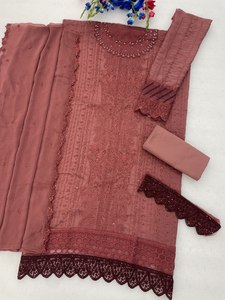 Traje de Rayón Bordado Color Granate para Mujer con Dupatta, Estilo Tradicional Indio-Pakistaní, Largo hasta el Suelo, Corte Regular, Ropa Casual - Product Image 2