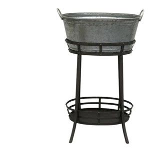 Moderna nevera para bebidas de metal galvanizado con soporte y estante de almacenamiento, cubo enfriador de vino, tina para bebidas para eventos en interiores y exteriores - Product Image 1
