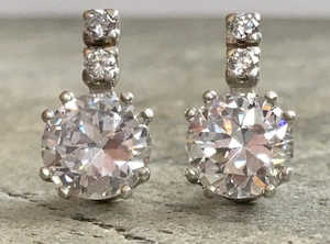 Moissanite Round Diamond Vintage <b>Drop</b> Earrings with 925 Silver Fine Solitaire Jewelry Engagement for Womens Gift - Product Image 3