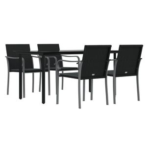Set da pranzo da giardino in rattan PE nero resistente da 5 pezzi - Product Image 3