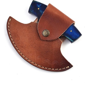 Couteau Ulu artisanal en acier Damas avec manche en bois Pakka pour la découpe et la préparation des aliments en cuisine (hachage, découpe en dés, tranchage) - Product Image 3