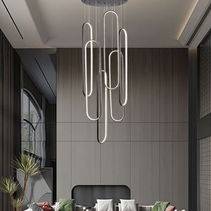 Lampadario a sospensione LED dimmerabile a 3 colori contemporaneo da 157 pollici, nero, per soffitti alti - Product Image 5