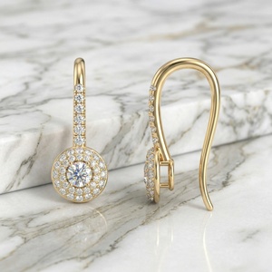 ต่างหูทรงหยดน้ำประดับเพชรทรงกลม 1.00 กะรัต พร้อมดีไซน์แบบ Pave Halo - Product Image 1