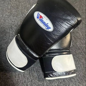 Best Quality Custom Black and White <b>Velcro</b> Winning Boxing Gloves Professional Made of Genuine Leather MMA Customizable Gloves - Product Image 1