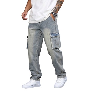 Pantalon cargo en jean délavé pour homme, coupe ample, taille mi-haute, style streetwear décontracté, en coton, pour le travail, idéal pour le printemps - Product Image 2