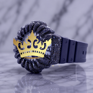 Montre de luxe avec bracelet en silicone blanc, lunette sertie de pierres précieuses violettes - Product Image 1