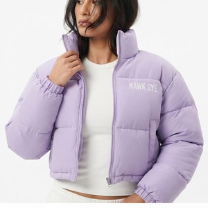 Women's Fashion <b>Cropped</b> <b>Puffer</b> <b>Jacket</b> Oversized Sleeve High Neck Full Zip Quilted Winter Outerwear Supplier - Product Image 3