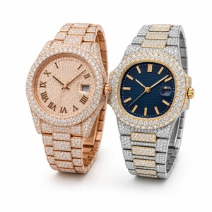 Reloj de Lujo con Diamantes, Movimiento de Cuarzo Analógico, Unisex, Correa de Acero Inoxidable, Caja Redonda, Visualización de Fecha - Product Image 1