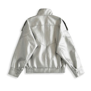 Hot Selling Silver PU Leather Women's Long-sleeve Leather Jacket <b>Stand</b> Collar Zipper Closure Regular Fit Autumn Wear 2026 - Product Image 2