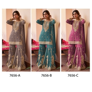 Conjunto de traje Sharara Chinon de diseñador Royal Export con bordado de lentejuelas, dupatta de chinon pesado y forro de crepé de seda. - Product Image 4