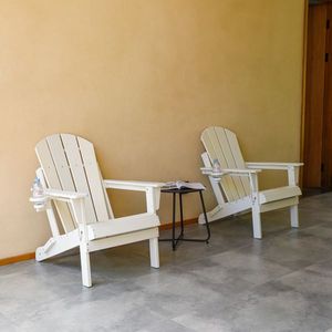 Sedia Adirondack Pieghevole con Doppio Portabicchieri in Materiale Composito Bianco Effetto Legno per Uso Esterno - Product Image 3