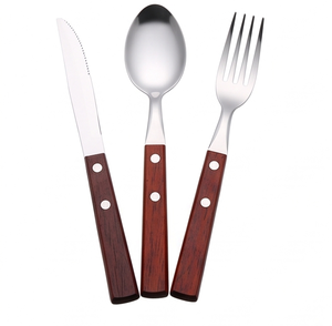 Ensemble de couverts minimalistes avec manche en bois et lames en acier inoxydable poli miroir pour mariage et usage quotidien - Product Image 2