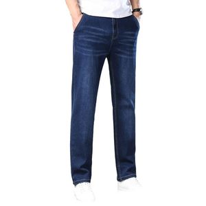 Custom Men's Retro Style Mid <b>Waist</b> Denim <b>Jeans</b> Solid Color Washed Trousers Button Detail Knitted Weaving Method for All Seasons - Product Image 3