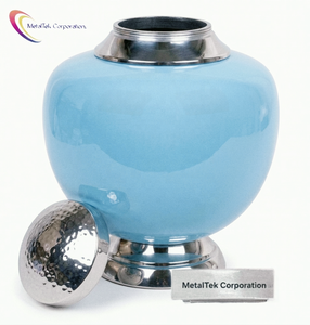 Blue Cremation Urn for Human Ashes Customized Colour Adult Funeral Decorative <b>Memorial</b> Urns High Quality Metal Urns Manufacturer - Product Image 1