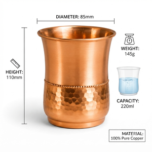 Gobelet martelé en cuivre pur, verre à eau ayurvédique, tasse à boire artisanale pour la maison, l'hôtel, le restaurant, le bar, la cuisine, vente en gros, OEM, ODM - Product Image 5