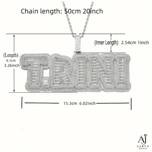 AARVA JEWELS Collier pour homme en argent 925 plaqué or rose avec pendentif lettre TRINI et micro-incrustation de moissanite, style Hiphop, longueur 15,3 cm, pour usage quotidien - Product Image 2