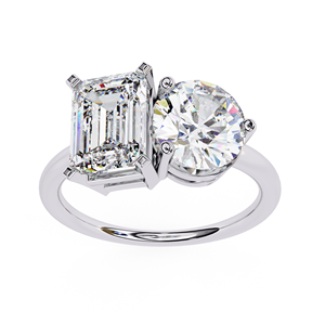 4.04 Carat EF VVS Lab Grown Diamond Engagement <b>Ring</b> 18k Solid Gold Toi Et Moi Two Stone Radiant Round Customizable Band - Product Image 3