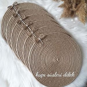 Veronica Round Linen Table Mats Handmade Bohemian Style 600mm Diameter Natural Weave <b>Placemats</b> - Product Image 5