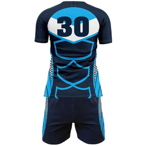 ชุดเสื้อฟุตบอลแบบซับลิเมชั่นสั่งทำพิเศษสำหรับผู้ชาย คอวี แขนสั้น สีน้ำเงินกรมท่า ขาว ระบายเหงื่อได้ดี ทรงสปอร์ต - Product Image 3