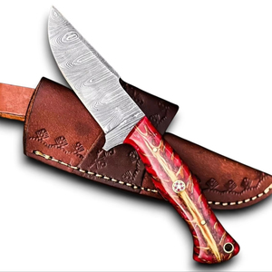 มีดดาบเหล็กดามัสกัส ลายบิดเกลียว ความแข็ง 58 HRC คมกริบ ใบมีดแบบฟิกซ์ ด้ามจับทรงกรวยสน สำหรับตั้งแคมป์ กิจกรรมกลางแจ้ง และล่าสัตว์ - Product Image 1