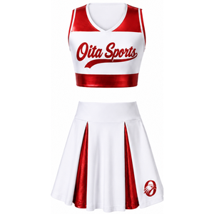 Ensemble d'uniformes de cheerleading sublimés blancs et rouges sans manches, haut court et jupe, tenue de sport personnalisée pour l'entraînement et la performance - Product Image 1