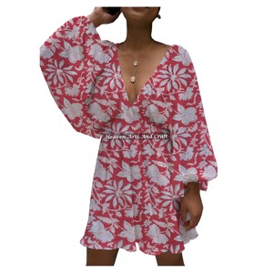 Nuevo Vestido Sexy con Tirantes y Escote en V, Bonito Vestido de Algodón con Estampado a Mano, Talla Regular, Escote Profundo en V, Estilo Linterna para Mujer - Product Image 2